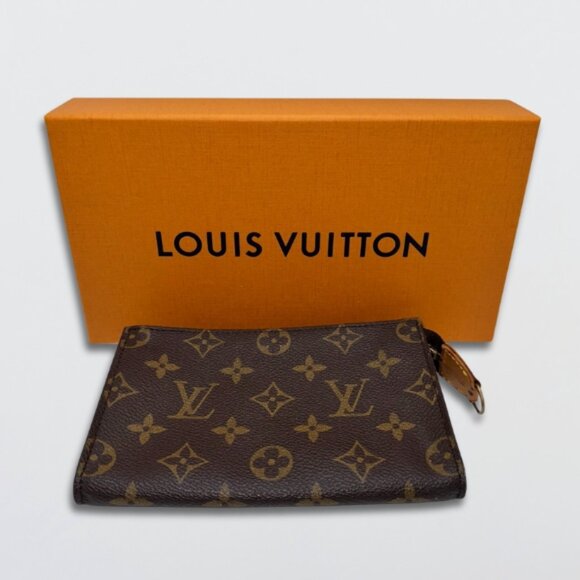 Louis Vuitton Poche Toilette Cosmetic Wallet Monogram Canvas Coated Brown - Picture 1 of 15